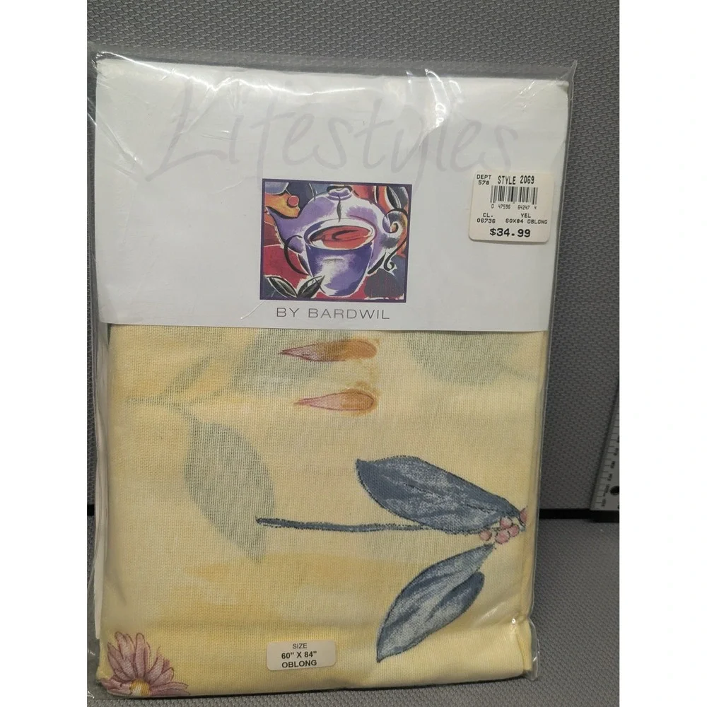 Lifestyles By Bardwil Botanica Tablecloth 60x84 Yellow Floral Cotton Linen USA